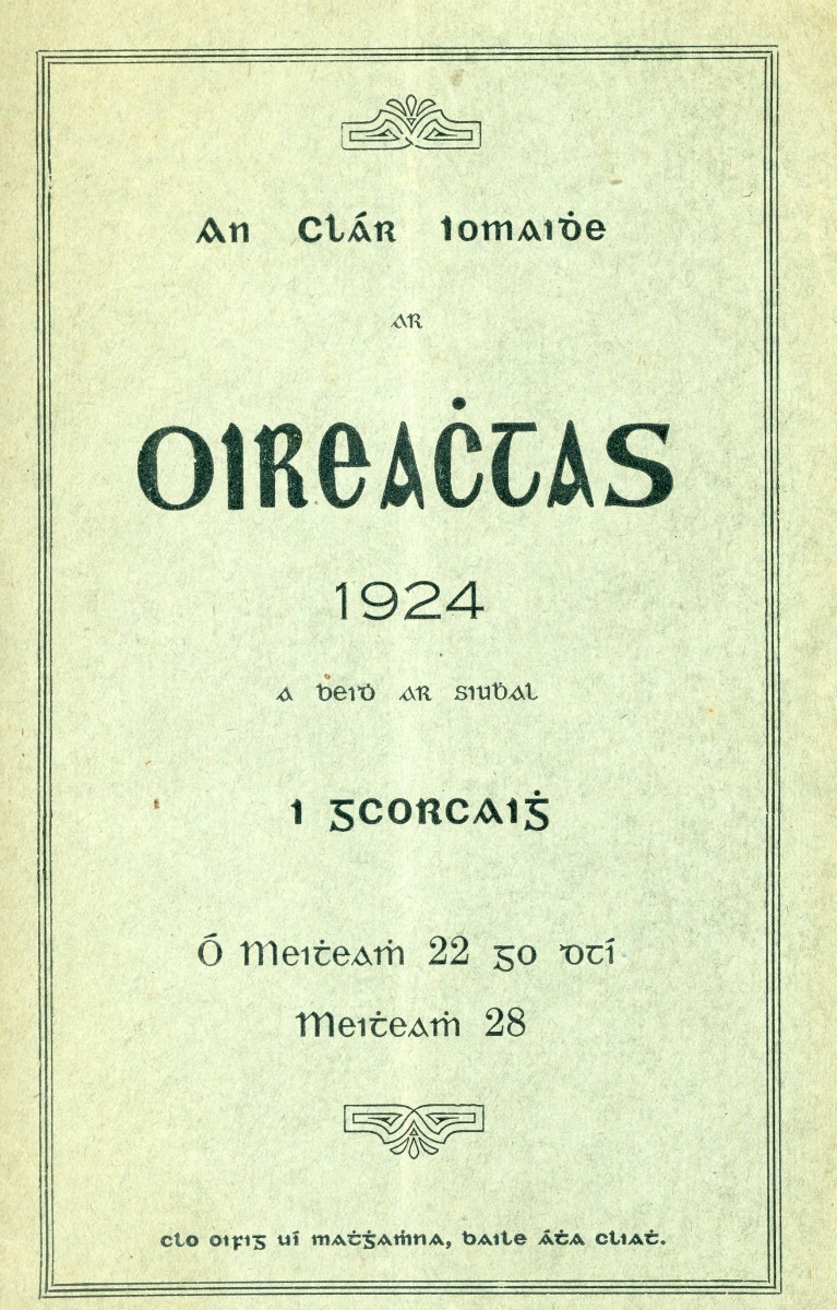 Clár an Oireachtais 1924 - ar fáil san Armagh Irish and Local Library